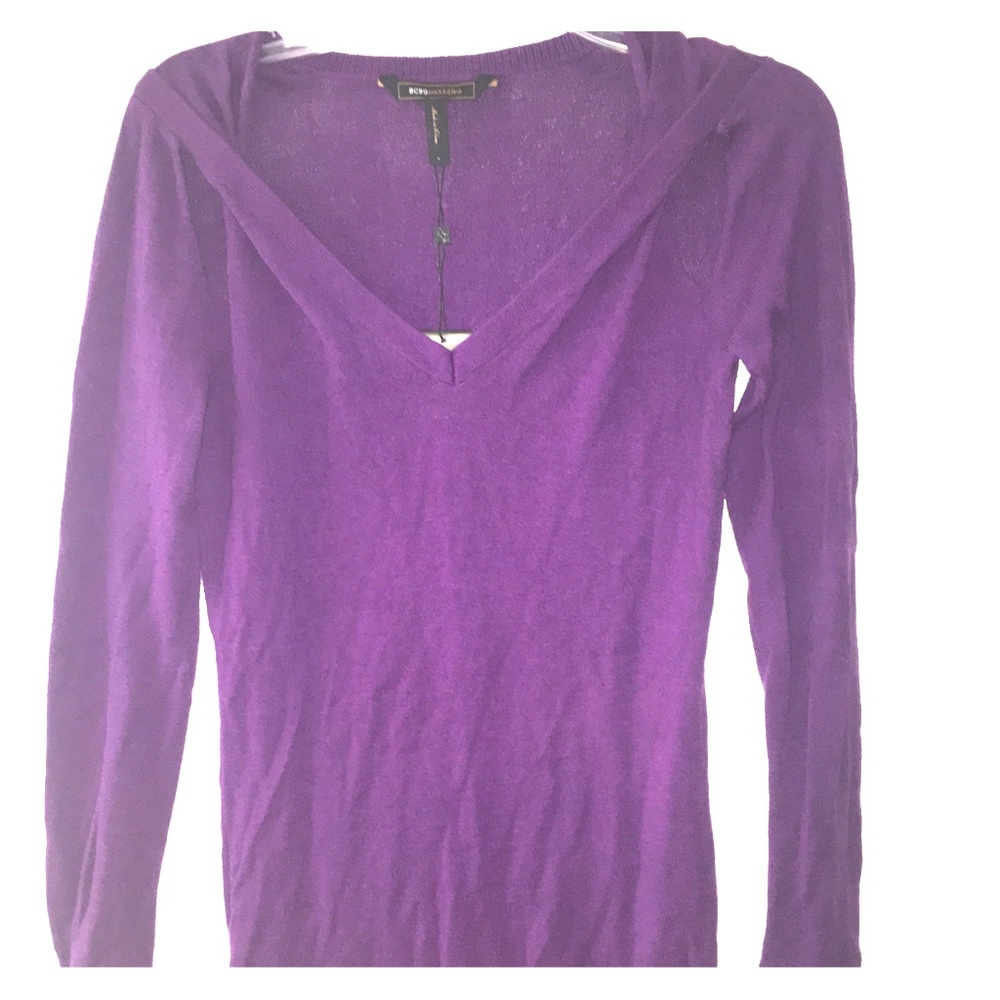 BCBG sweater in grape, size L, peekaboo shoulders
